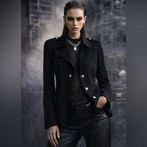 Pinko Black Women's Blazer Jacket with Silver epaulette Buttons Size US 8